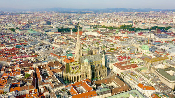 Vienna, Austria. St. Stephen's Cathedral (Germany: Stephansdom). Catholic Cathedral - the national symbol of Austria, Aerial View  
