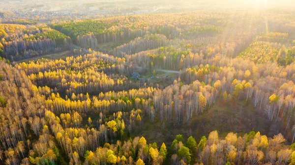 Ekaterinbourg Russie Survoler Forêt Automne Coucher Soleil Collines Route Feu — Photo