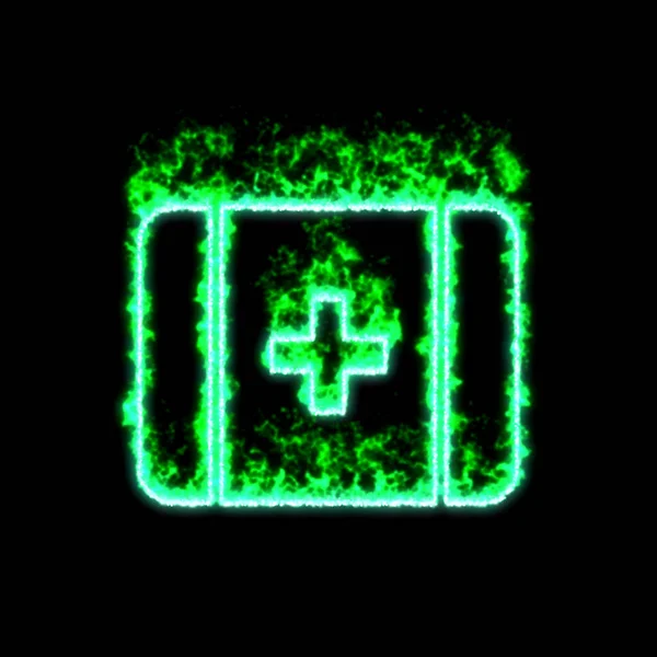 Simbolo Pronto Soccorso Brucia Fuoco Verde — Foto Stock