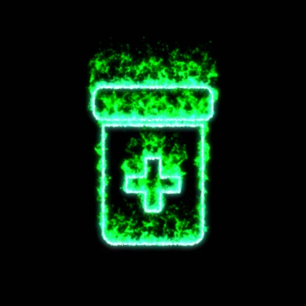Garrafa Prescrição Símbolo Queima Fogo Verde — Fotografia de Stock