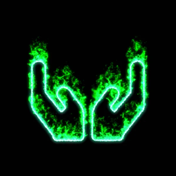 象征的手在绿色的火中燃烧 — 图库照片