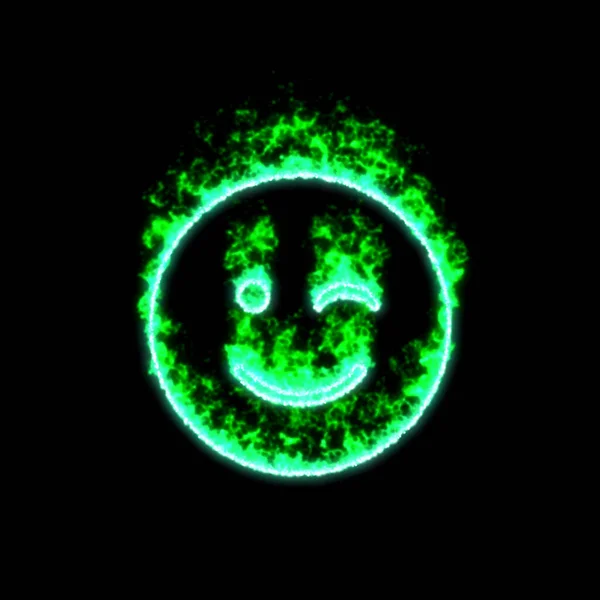 Sorriso Simbolo Strizza Occhio Brucia Nel Fuoco Verde — Foto Stock