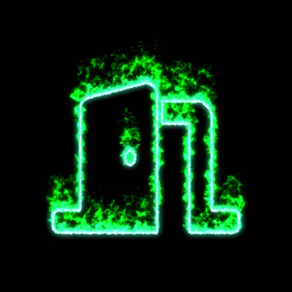 Porta Simbolo Apre Brucia Nel Fuoco Verde — Foto Stock