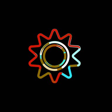 Çok renkli dairelerin ve çizgilerin sembolü olan güneş. Kırmızı, kahverengi, mavi, beyaz  