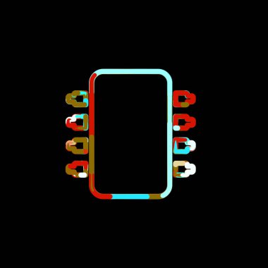 Çok renkli daireler ve çizgilerden sembol mikroçip. Kırmızı, kahverengi, mavi, beyaz  