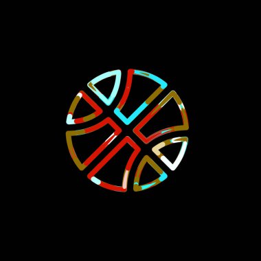 Çok renkli daireler ve çizgilerden oluşan sembol basketbol topu. Kırmızı, kahverengi, mavi, beyaz  