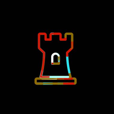 Çok renkli daireler ve çizgilerden sembol satranç kalesi. Kırmızı, kahverengi, mavi, beyaz  