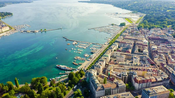 Geneva Switzerland Flight Central Part City Lake Geneva Aerial View — Stock Photo, Image