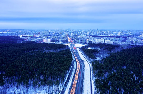 Jekatěrinburg Rusko Široká Ulice Vede Centra Města Fotografováno Vzduchu — Stock fotografie