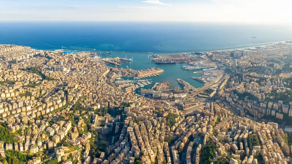 Génova Italia Panorama Génova Desde Aire Puerto Génova Vista Aérea —  Fotos de Stock