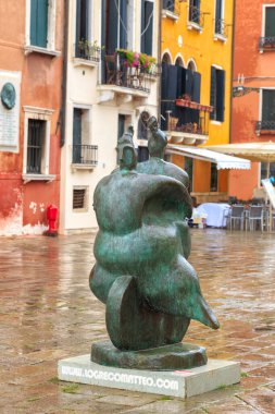 Venice, Italy - July 17, 2019: Modern sculpture in the Campo Santo Stefano square