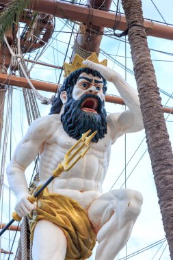 Genoa, Italy - July 11, 2019: Replica 17th-century Spanish galleon Neptune. This three-masted frigate that participated in the films is now turned into a museum