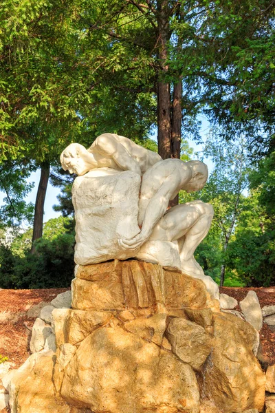 Vienna Austria July 2019 Two Men Rolling Stone Sculpture Stairs — Stock Photo, Image