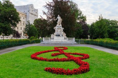 Viyana, Avusturya. Mozart Anıtı (Almanca: Mozart-Denkmal). Mimar Karl Konig ve heykeltıraş Viktor Tilgner. Burggarten Parkı