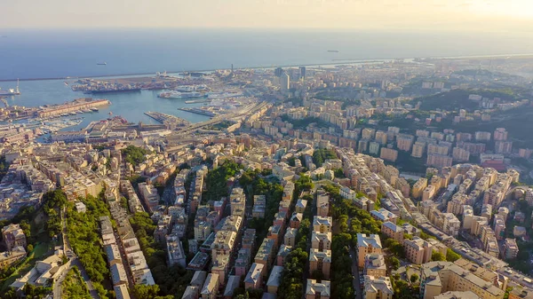 Génova Italia Parte Central Ciudad Vista Aérea Naves Puerto Vista —  Fotos de Stock