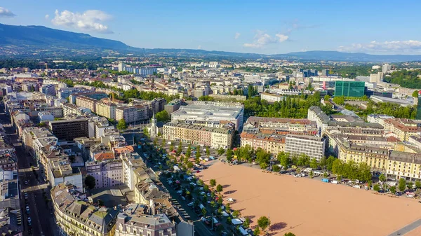 Ginebra Suiza Vuelo Sobre Parte Central Ciudad Plen Plenpale Square —  Fotos de Stock