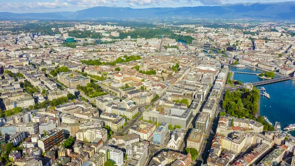 Ginevra Svizzera Volare Sopra Parte Centrale Della Città Nelle Ore — Foto Stock