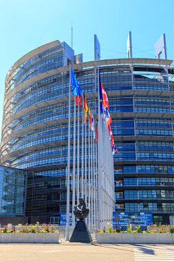 Strasbourg, France - July 5, 2019: Europe a Coeur (Heart of Europe). Sculpture in front of the European Parliament in Strasbourg