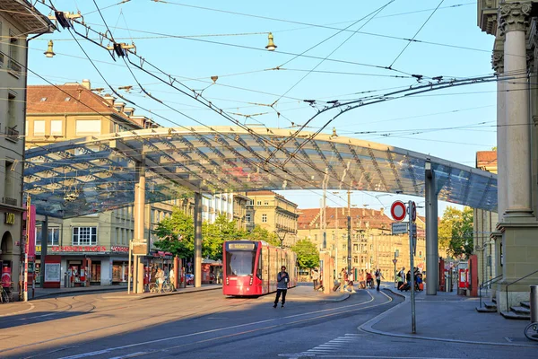 Bern Switzerland July 2019 Public Transport Stop Bern Bahnhof Historic — Stock Photo, Image