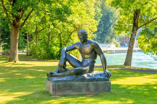 Bern Switzerland July 2019 Sculpture Man Dalmazimtteli Park Banks Aare — 스톡 사진