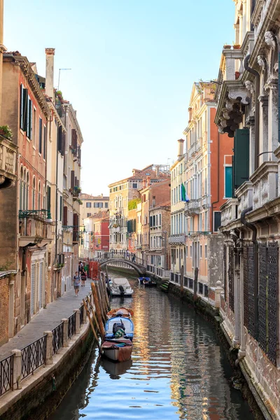 Venice, Italy - July 16, 2019: Canal rio Marin. Quays gradenigo and garzotti