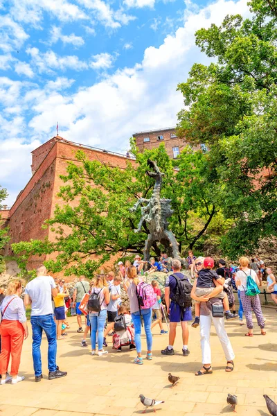 Krakow Poland July 2019 Children Wawel Dragon Statue Polish Pomnik — 图库照片