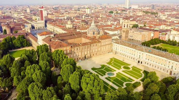 Torino Italia Palazzo Reale Torino Volo Sopra Città Centro Storico — Foto Stock