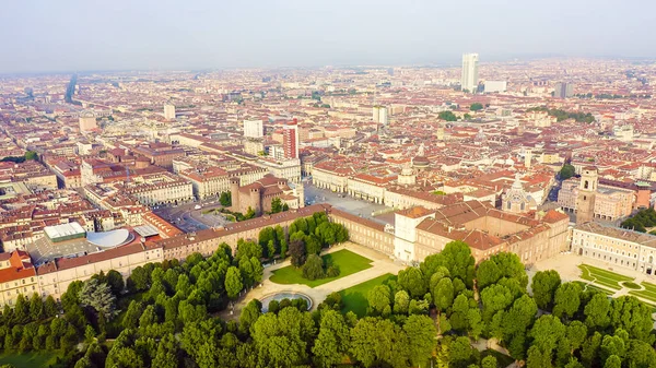 Torino Talya Şehrin Üzerinde Uçuş Tarihi Merkez Üst Görünüm Hava — Stok fotoğraf