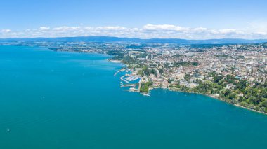 Lozan, İsviçre. Şehrin merkezi kısmının panoraması. Hava görünümü