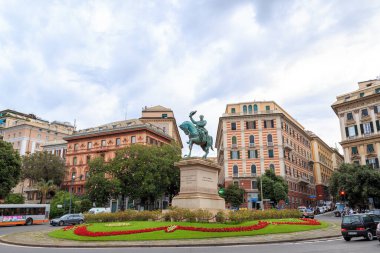 Genoa, Italy - July 11, 2019: Equestrian statue of 1886. Monument to Victor Emmanuel II (1820-1878) became the first king of a united Italy