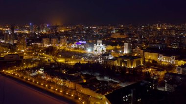 Yekaterinburg, Rusya. Kan Tapınağı. İlkbaharın başlarında gece şehri, Hava Manzarası  