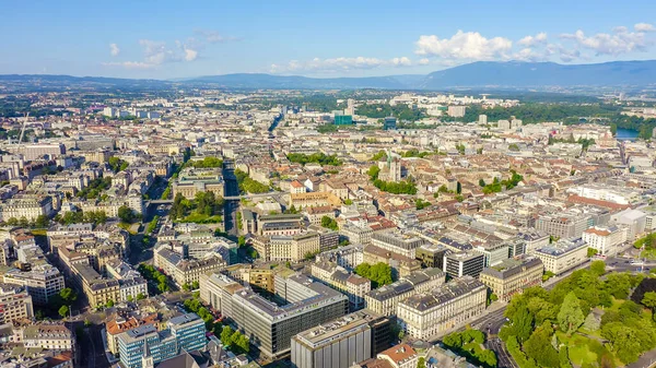 Genève Zwitserland Vliegen Het Centrale Deel Van Stad Ochtend Uren — Stockfoto