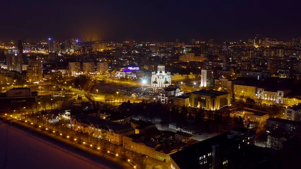 Yekaterinburg Rusya Kan Tapınağı Lkbaharın Başlarında Gece Şehri Hava Manzarası — Stok fotoğraf