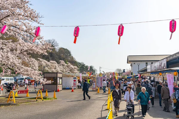 Kitakami Prefettura Iwate Giappone Aprile 2019 Tenshochi Park Lungo Fiume — Foto Stock