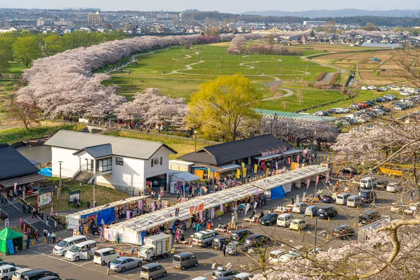 Kitakami Prefettura Iwate Giappone Aprile 2019 Tenshochi Park Lungo Fiume — Foto Stock