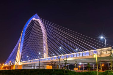 Taichung City, Tayvan - 11 Nisan 2020: Xitun Bölgesi Ekonomi ve Ticaret Alanı 'ndaki Taichung Central Park' taki Konan Ai-Qin Köprüsü 'nün yeni tarihi manzarası. Tayvan 'daki en büyük ikinci park.