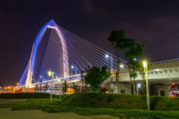 台中市- 2020年4月11日:新ランドマーク「光南愛秦橋」の夜景、新屯区周南経済貿易区の台中中央公園。台湾で2番目に大きい公園 — ストック写真