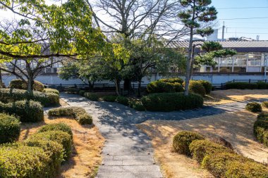 Hiroşima Eyaleti, Japonya - 28 Aralık 2019: Mihara Kalesi harabeleri, diğer adıyla Ukishiro Kalesi, Hiroşima 'nın Mihara şehrinde yer almaktadır.