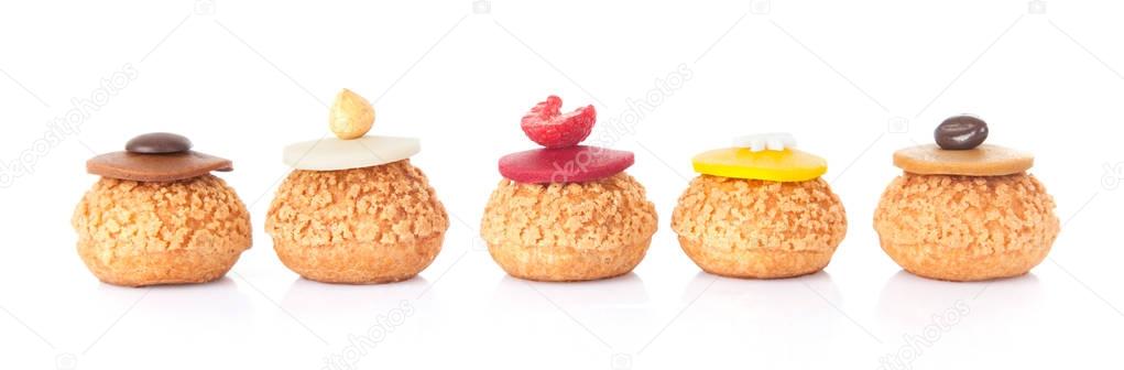 five color cake french pastry isolated