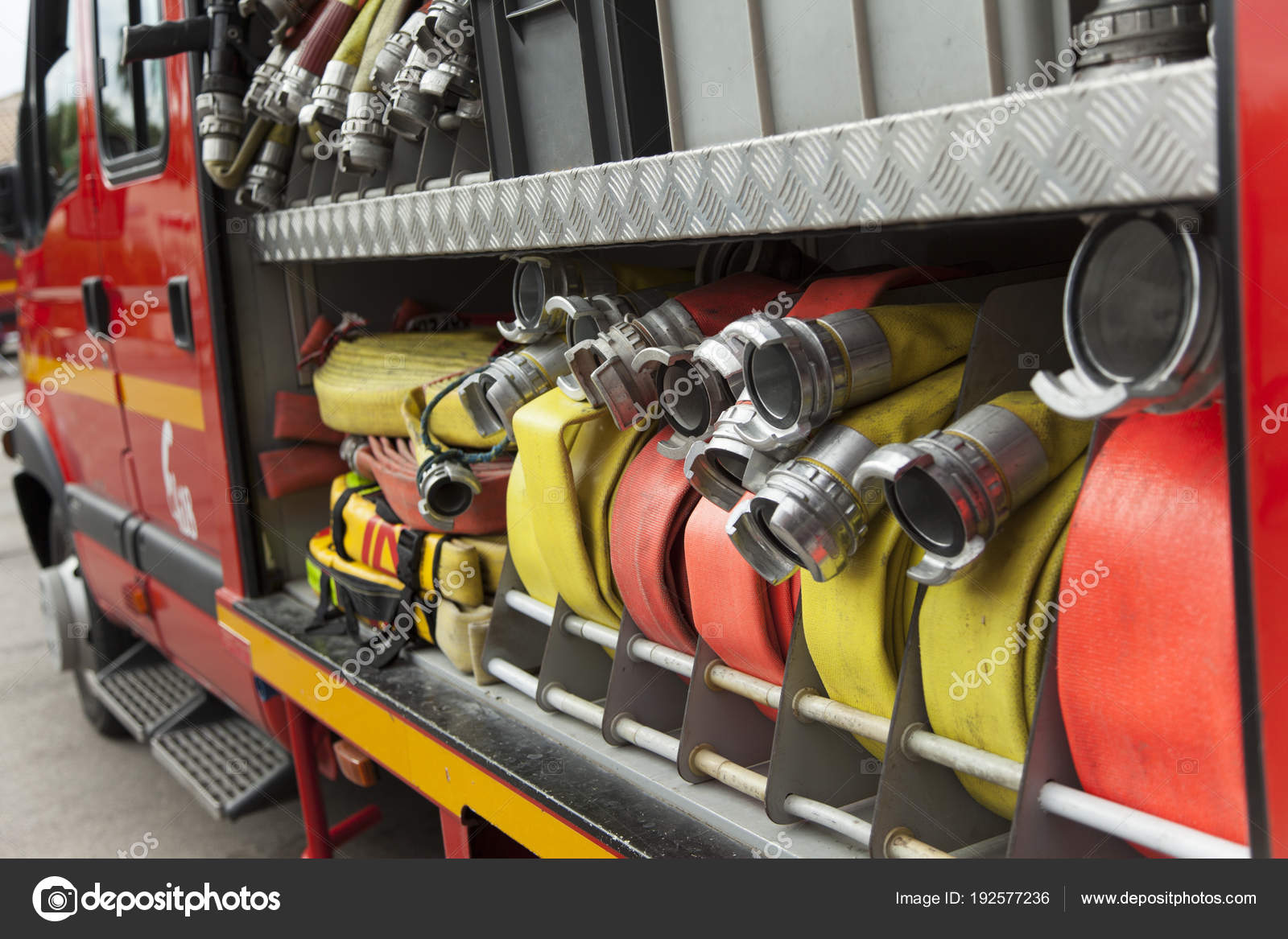 Hose equipment in firefighter truck Stock Photo by ©christieloupian