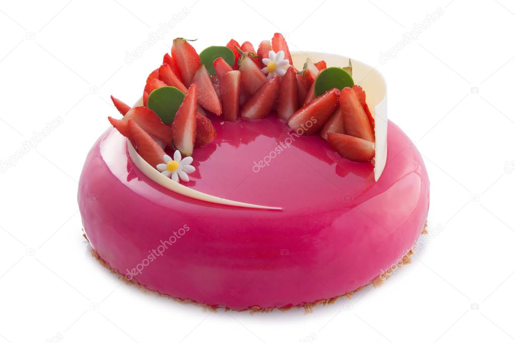 perfect glazing cake strawberry pink and green with white chocol