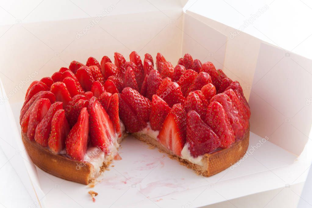 delicious fine Strawberry cake in a white box