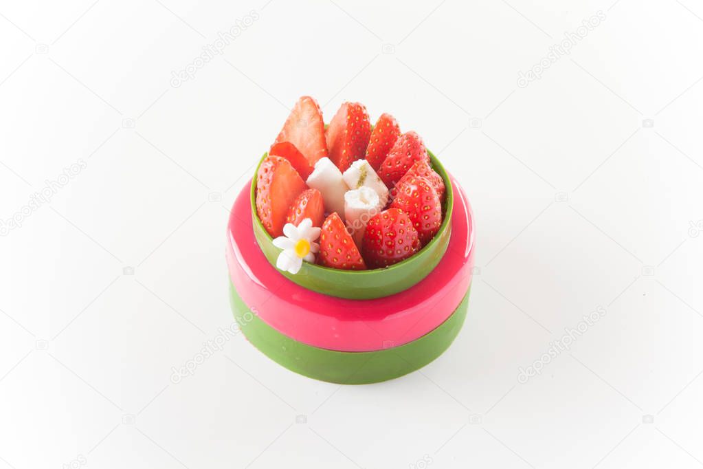 perfect strawberry green and pink cake french pastry isolated