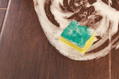 Koyu kiremit portre üzerinde köpük sabun sünger