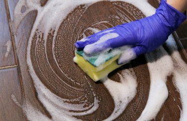 Eller kadın'ın mavi koruyucu Kauçuk eldiven cleanining döşemeleri