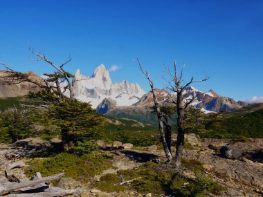 Mount Fitz Roy ve çevresindeki tepeler yakınındaki El Chalten Santa Cruz Arjantin
