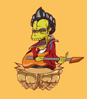 Zombi gitar palyer vektör. Cadılar Bayramı gecesi Monster