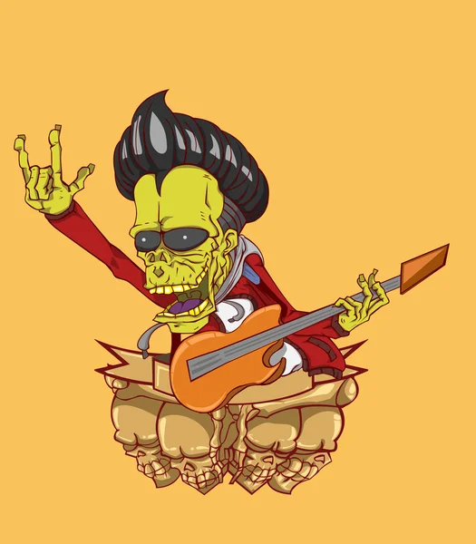 Zombie guitarra palyer vector. Monstruo en la noche de Halloween — Vector de stock