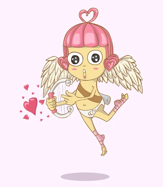 Cupido vector de dibujos animados y la ilustración. día de San Valentín — Vector de stock