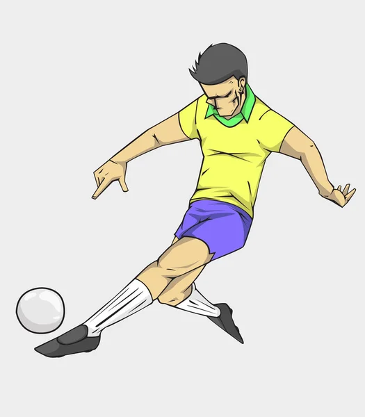 Δράση παίκτη ποδοσφαίρου κλωτσιά την μπάλα. διάνυσμα κινουμένων σχεδίων και εικονογράφηση — Διανυσματικό Αρχείο
